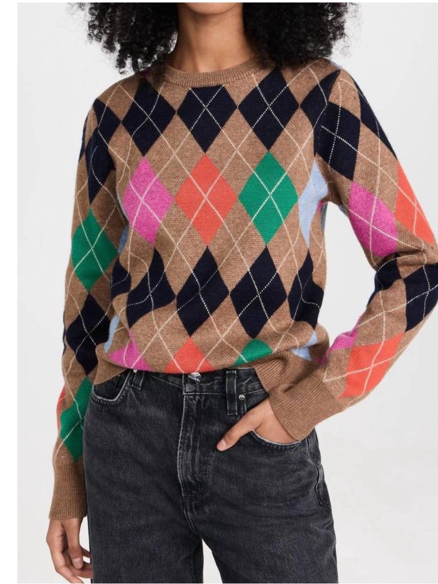 Kule “The Heidi” Argyle Print Crewneck Sweater Cotton/Wool Blend